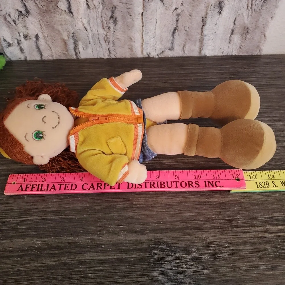 People Pals Curly Red Hair Plush Doll Wearing Jean‎ Skirt Yellow Jacket 13